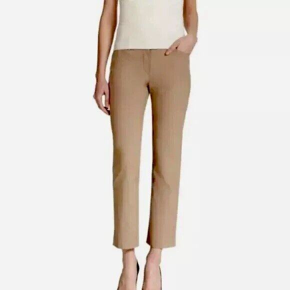 Theory Tan Izelle S Slanted Front Pocket Cropped Front Crease Trouser Pant 8 - Picture 1 of 14